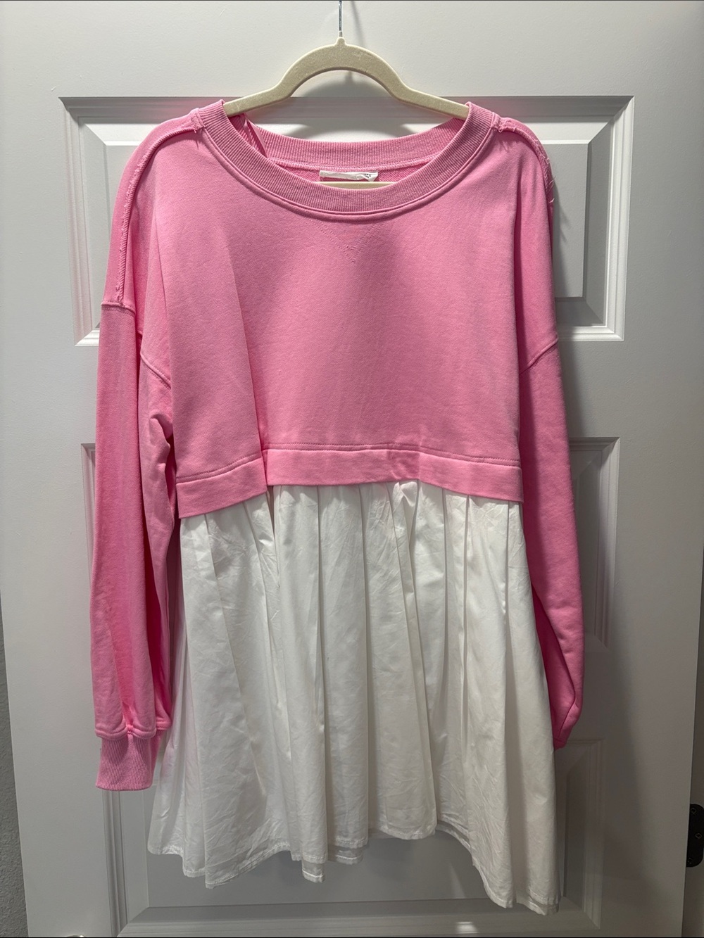 Pink Two-Tone Layered Dress with White Skirt